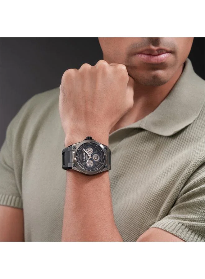 Police black Men's Dominion Black Dial Silicone Strap Multifunction Watch for Men, 45mm for Men | Best Price UAE